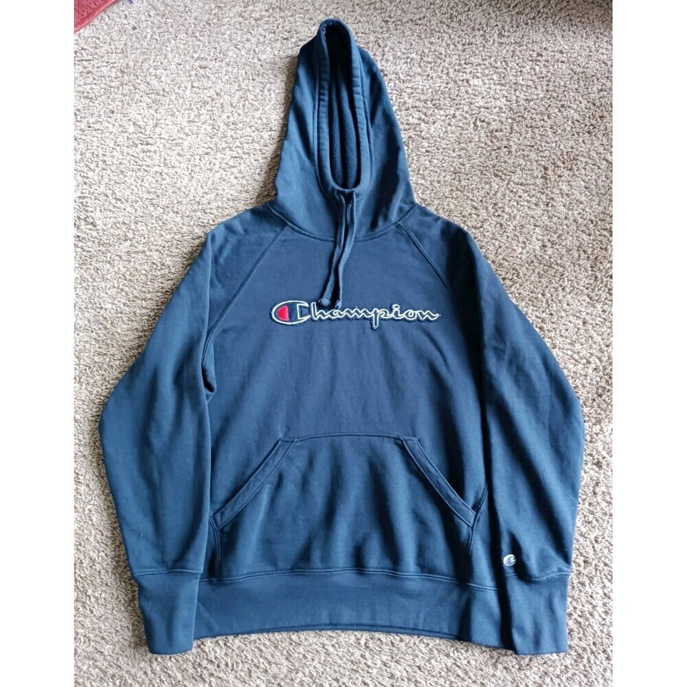 Champion Hoodie Men’s Medium Embroidered Reverse Weave Blue Long Sleeve